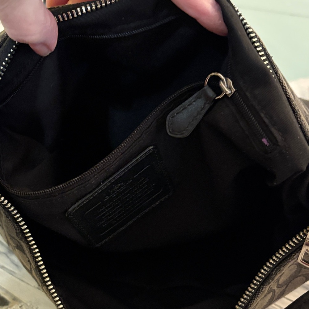 COACH Jacquard Leather Signature C Monogram Hobo Bag Shoulder Handbag BLACK GRAY - Picture 6 of 10